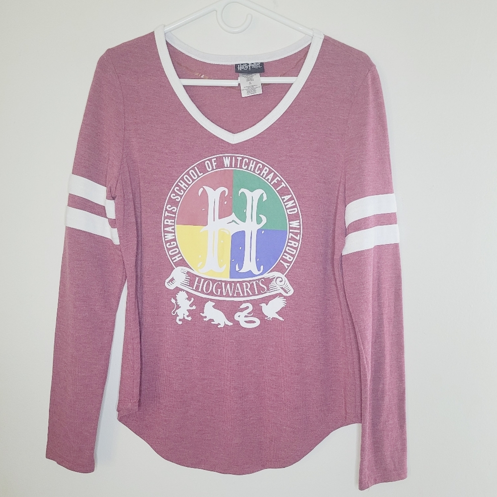 Harry Potter Hogwarts Long Sleeve V-Neck T-shirt Medium Gryffindor Slytherin